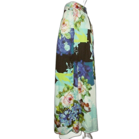 RANNA GILL Maxi Skirt, S, Color Block Floral, Pleated, Side Zipper, Multicolor - Picture 8 of 15